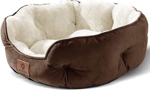 20-Inch Indoor Small Dog and Cat Bed, Ultra-Soft, Machine Washable, Anti-Slip, Water-Resistant Oxford Base, Brown