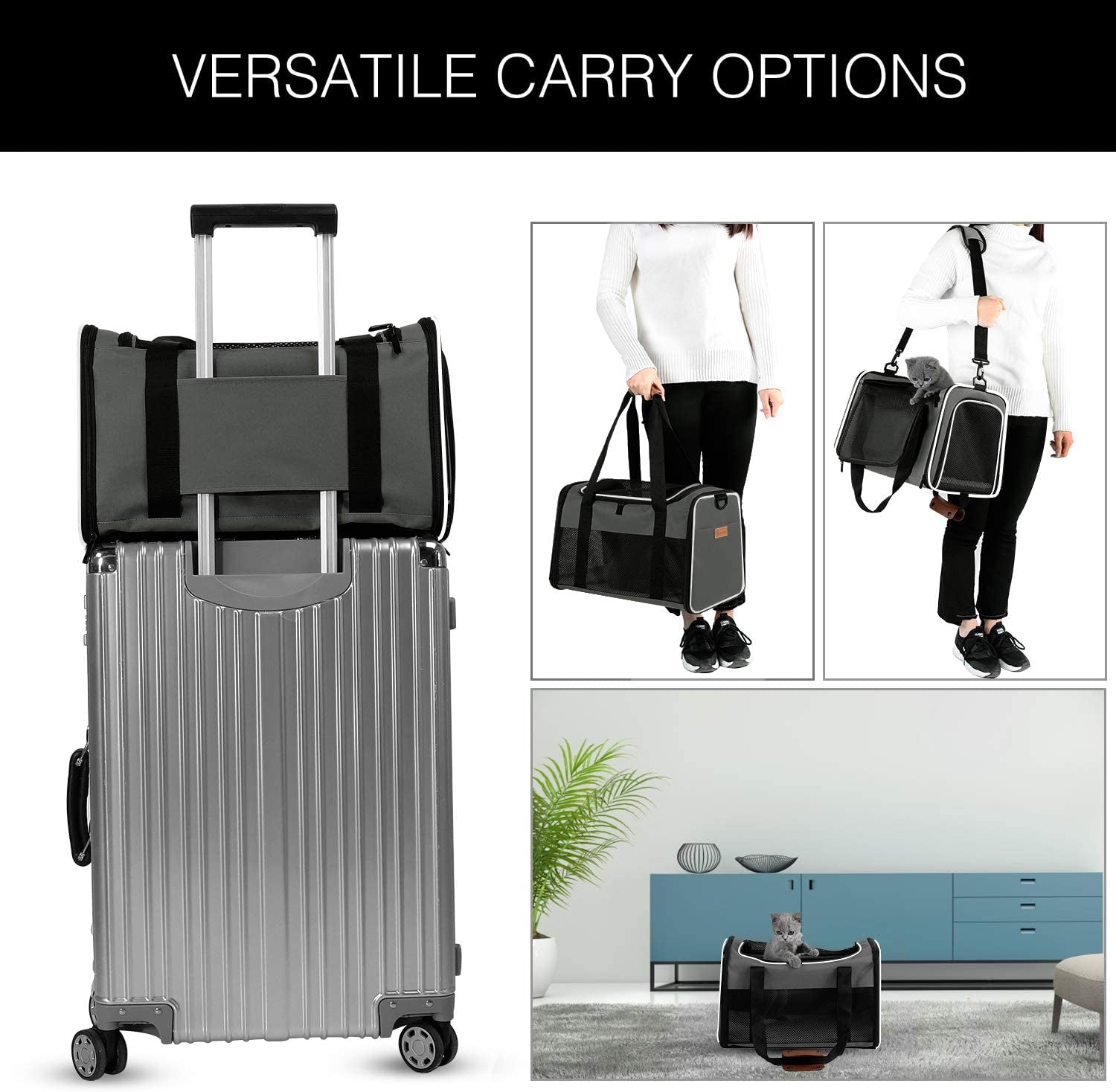 Premium Foldable Soft-Sided Pet Carrier for Cats and Dogs up to 22 lbs, Airline Compliant