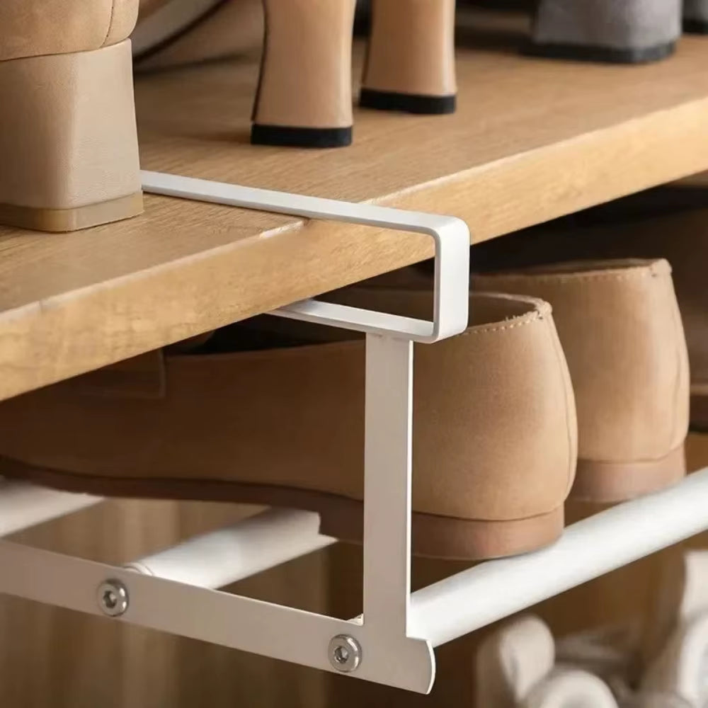 Shoe Rack | Space-Saving Multi-Tier Organizer for Home Shoe Storage | Under-Shelf Holder with Hanging Basket