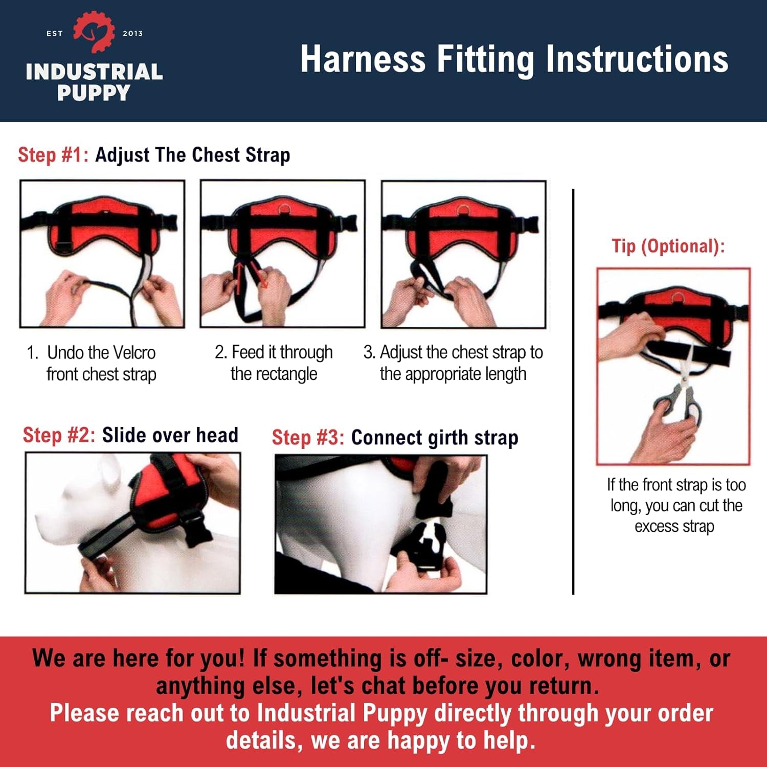 Professional Adjustable Service Dog Harness with Handle - 8 Size Options (XXXS to XXL) - Reflective Patch and Comfortable Mesh Design in Vibrant Red