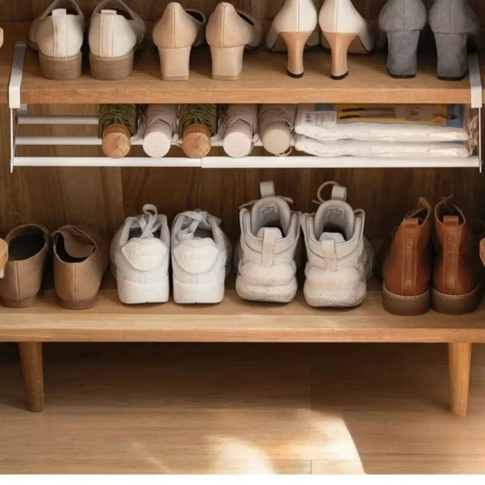 Shoe Rack | Space-Saving Multi-Tier Organizer for Home Shoe Storage | Under-Shelf Holder with Hanging Basket