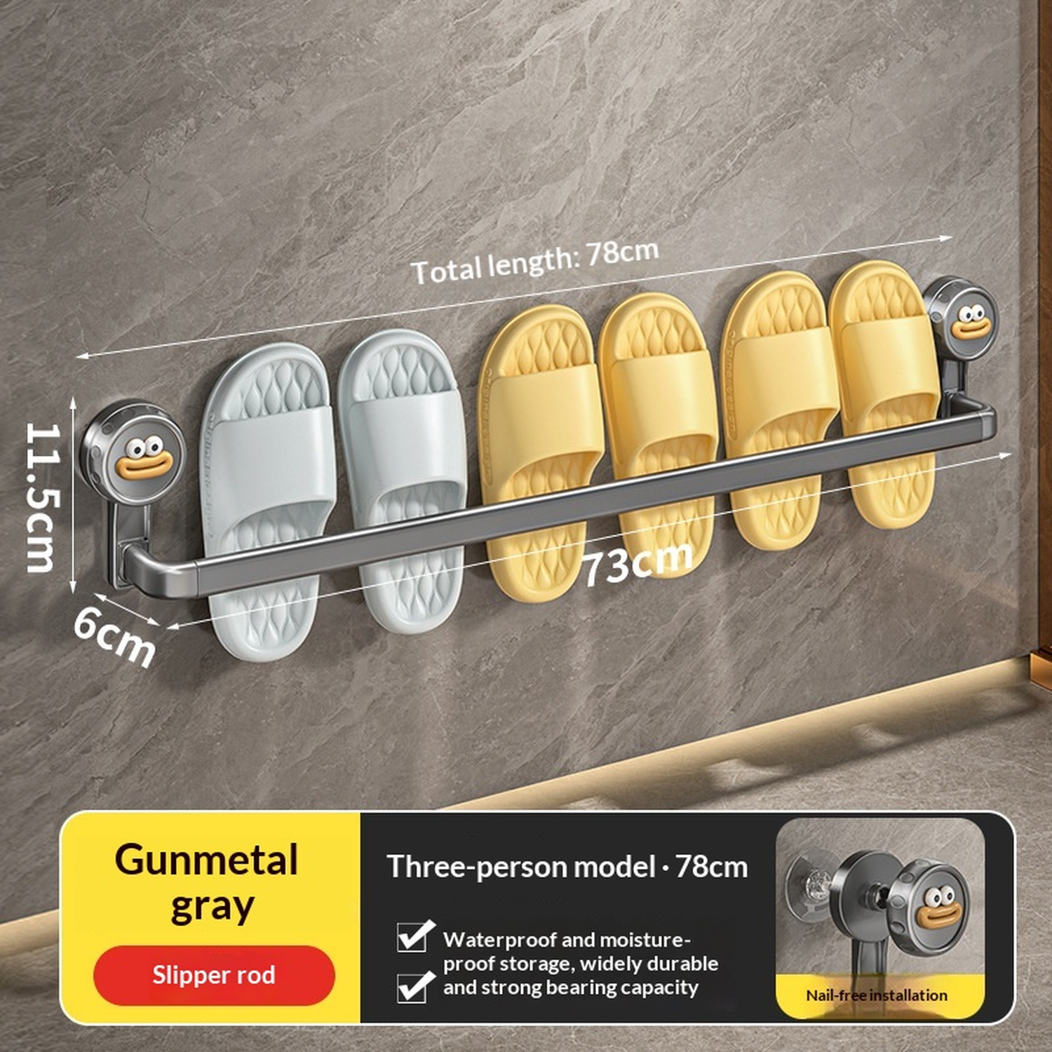 No-Drill Wall-Mounted Towel Rack and Bathroom Slipper Holder