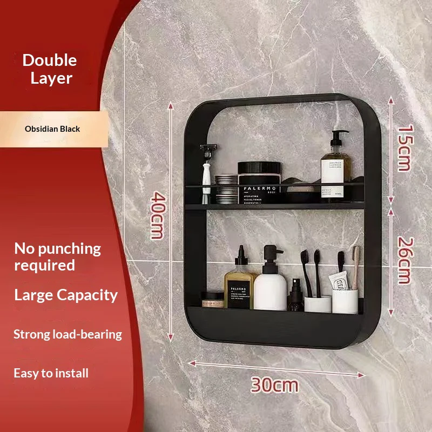 No-Drill Wall-Mounted Bathroom Storage Rack