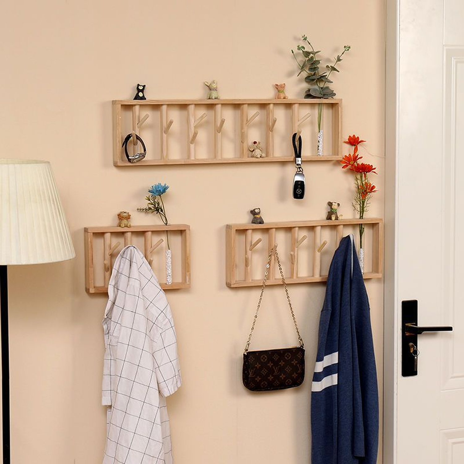 No-Drill Wooden Coat and Hat Rack 