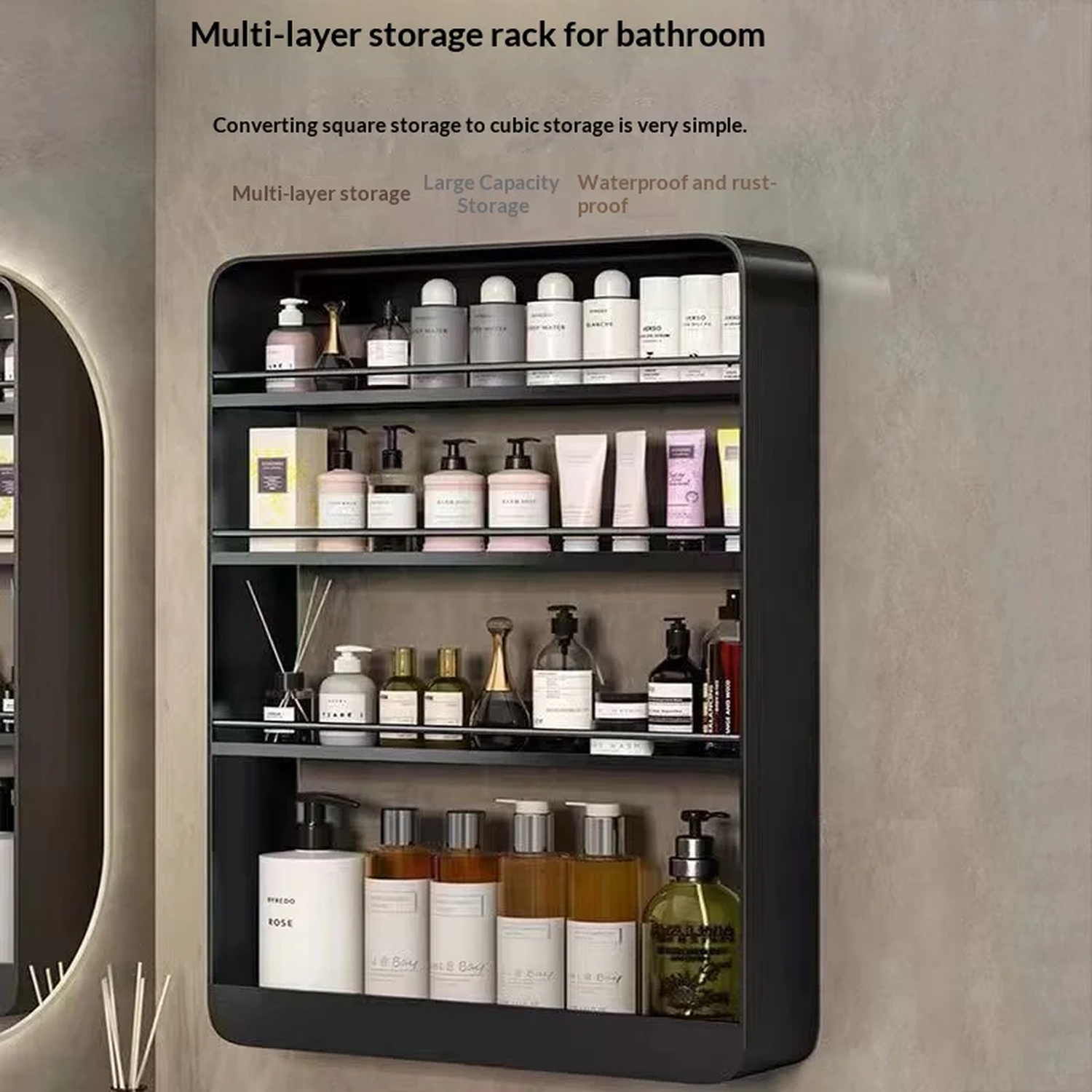 No-Drill Wall-Mounted Bathroom Storage Rack