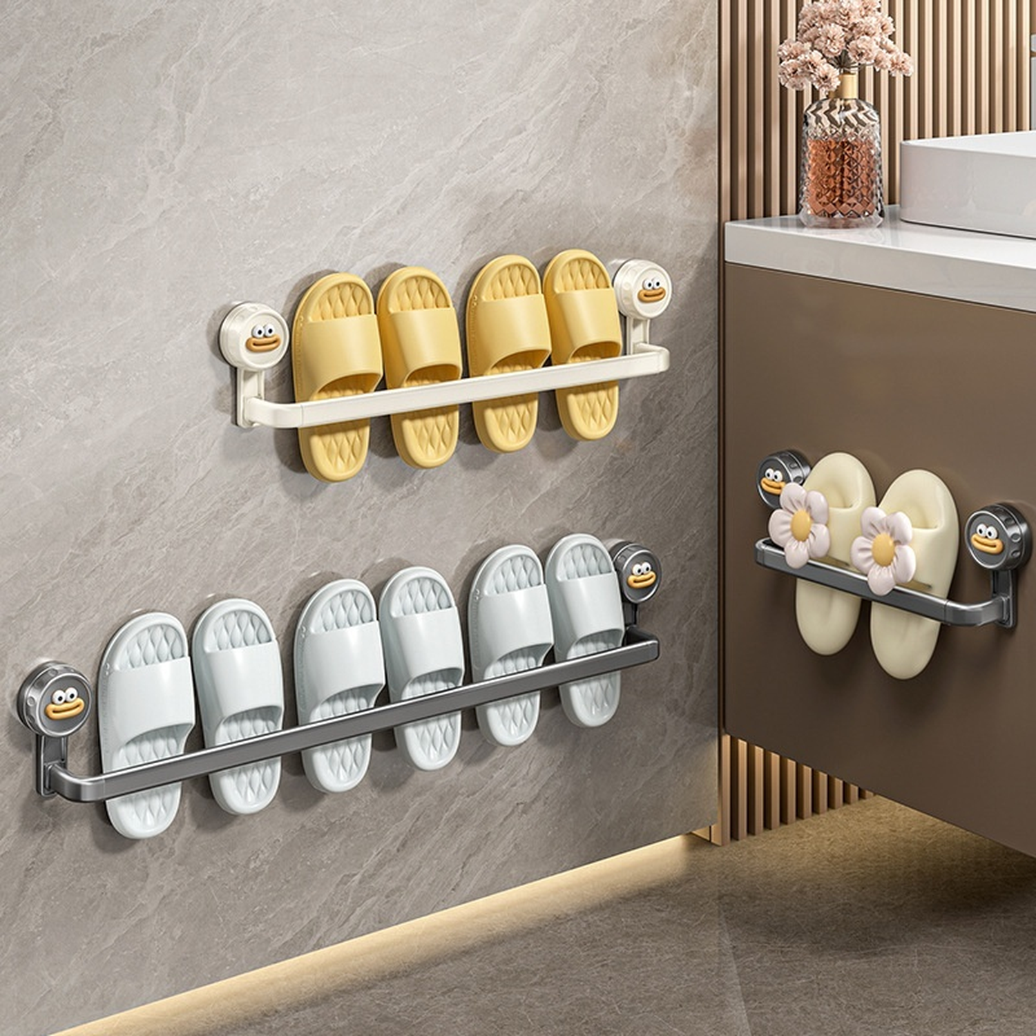 No-Drill Wall-Mounted Towel Rack and Bathroom Slipper Holder