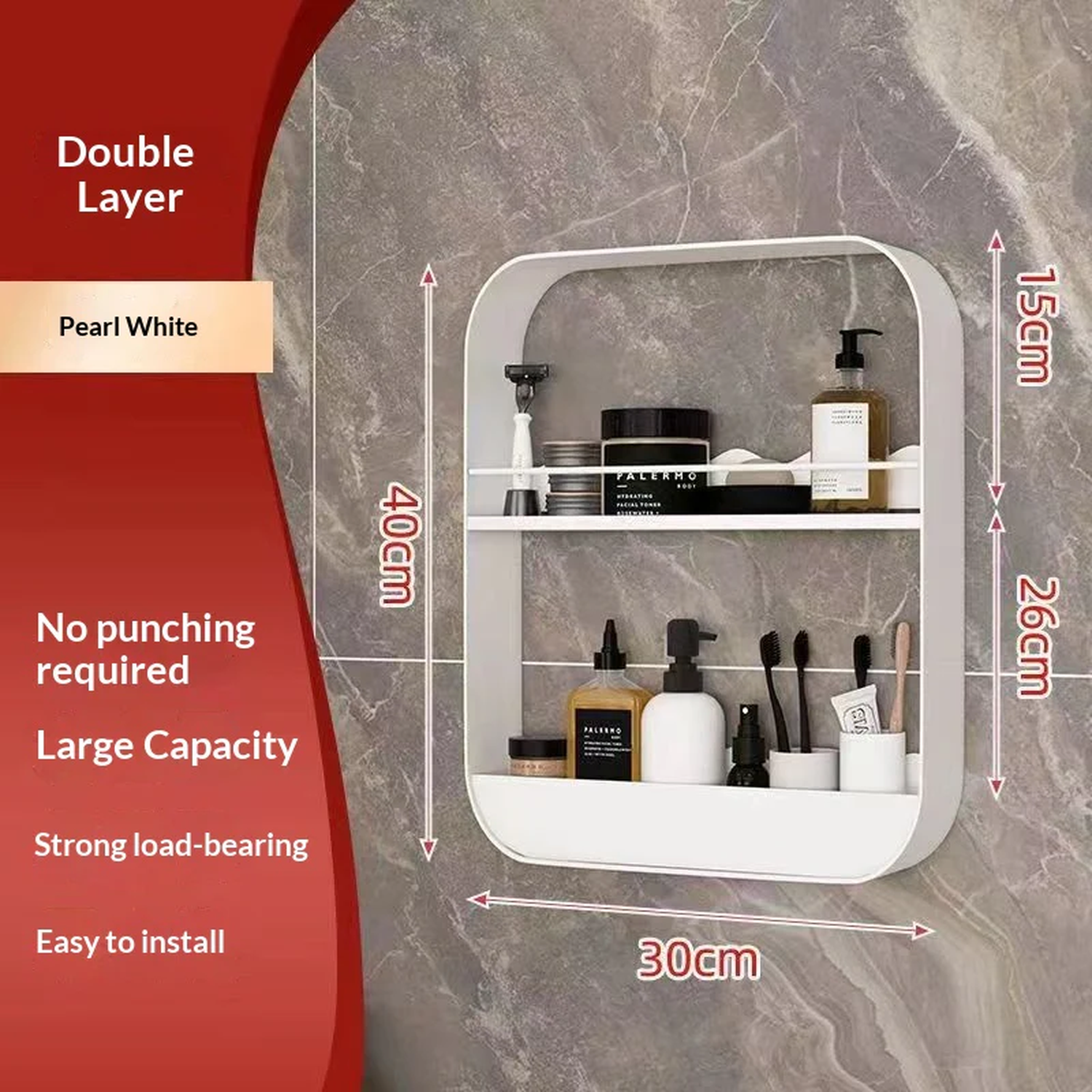 No-Drill Wall-Mounted Bathroom Storage Rack