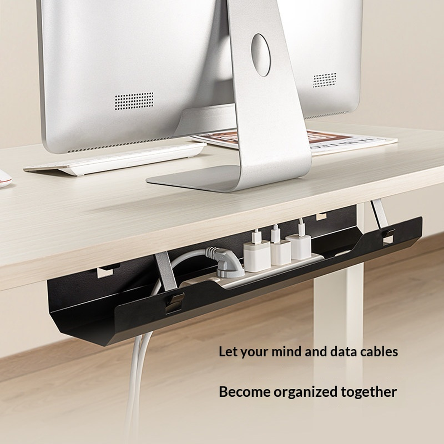 No-Drill Under-Desk Cable Management Rack