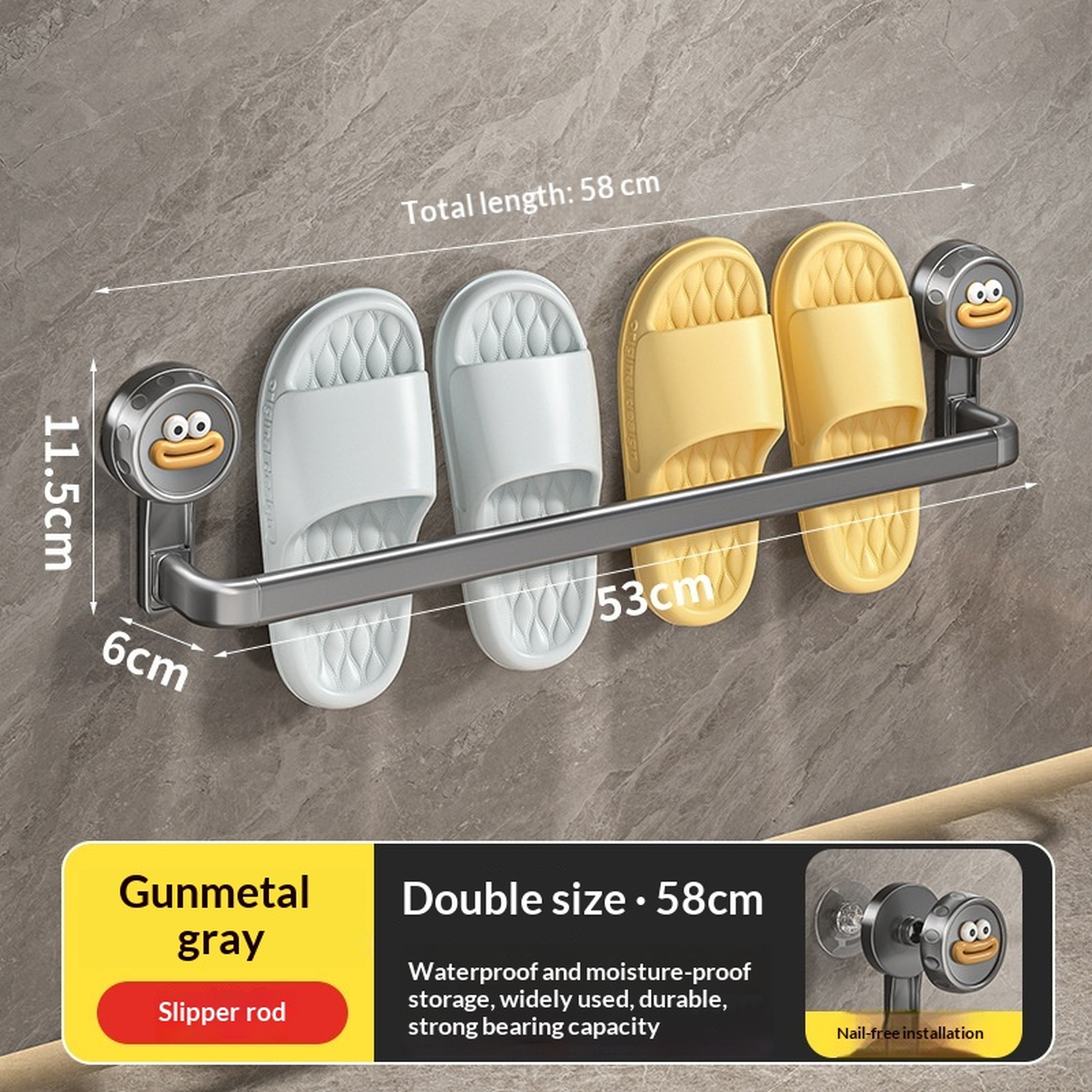 No-Drill Wall-Mounted Towel Rack and Bathroom Slipper Holder