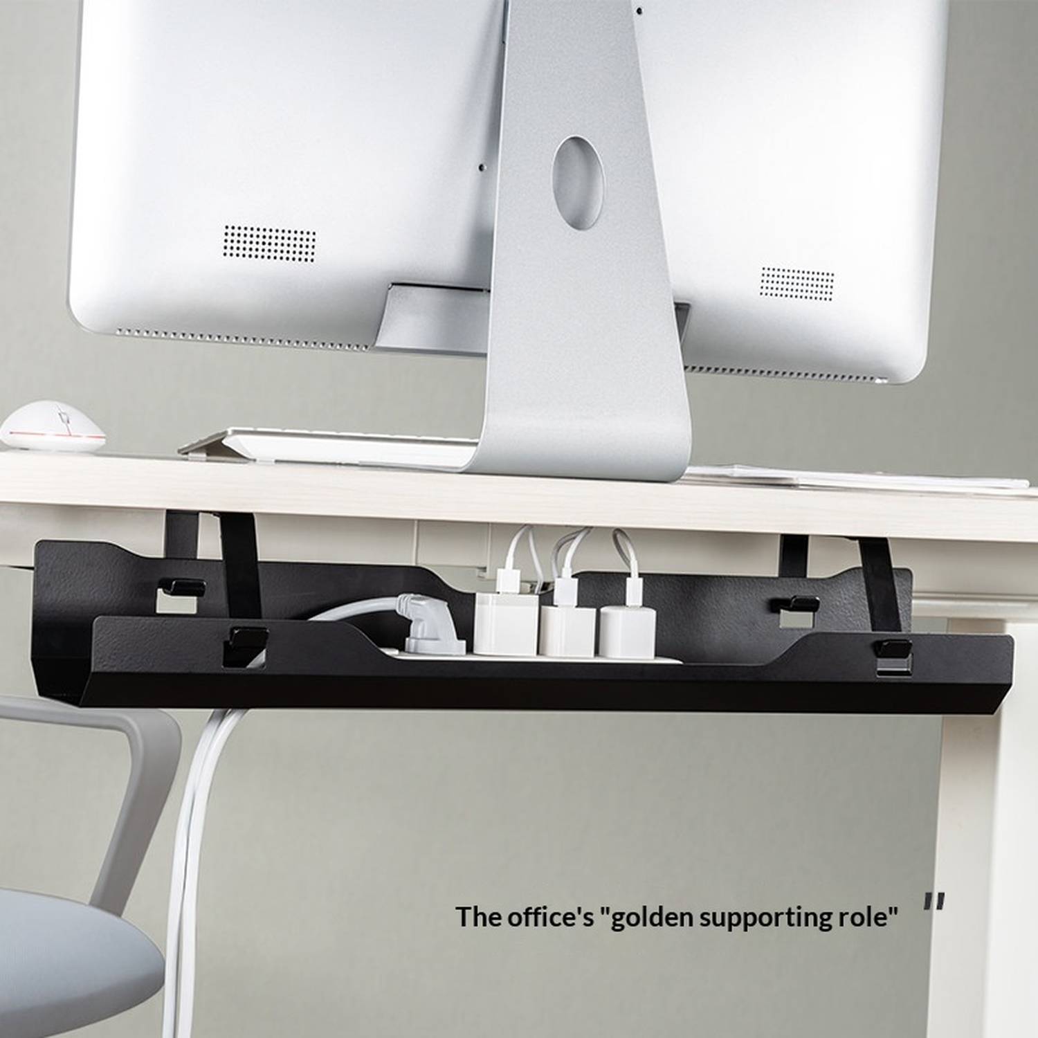 No-Drill Under-Desk Cable Management Rack