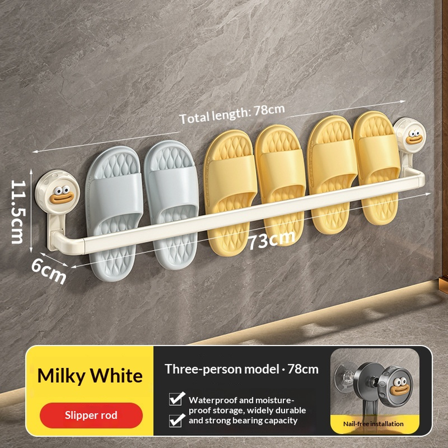 No-Drill Wall-Mounted Towel Rack and Bathroom Slipper Holder