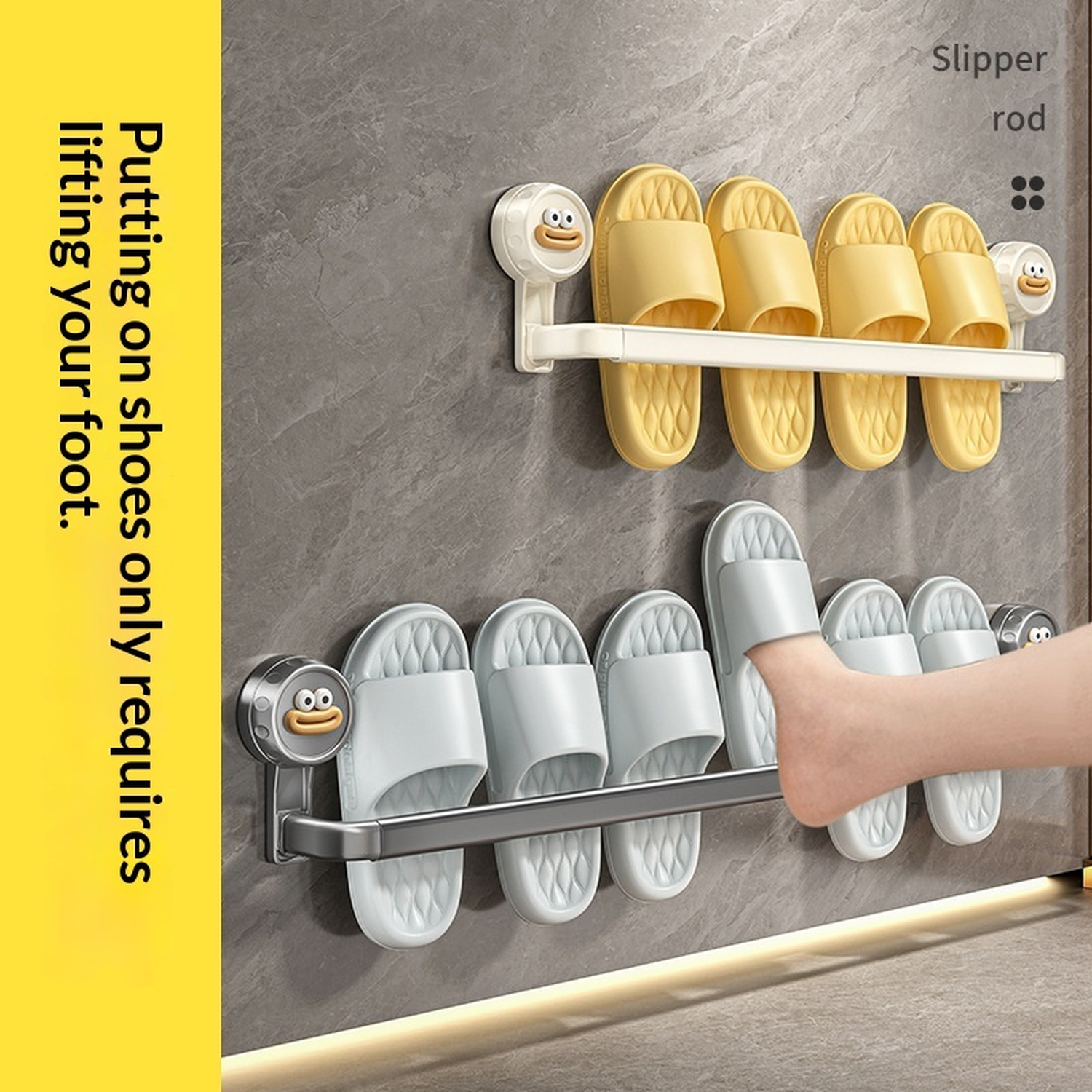 No-Drill Wall-Mounted Towel Rack and Bathroom Slipper Holder