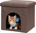 Cozy Coconut Brown Indoor Cat & Small Dog House - Collapsible Footstool Condo with Plush Toy