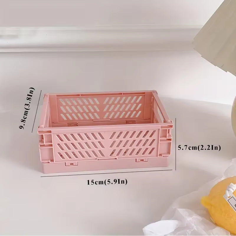 6-Color Foldable Storage Baskets for Desk Organization - Plastic Container for Stationery and Tape