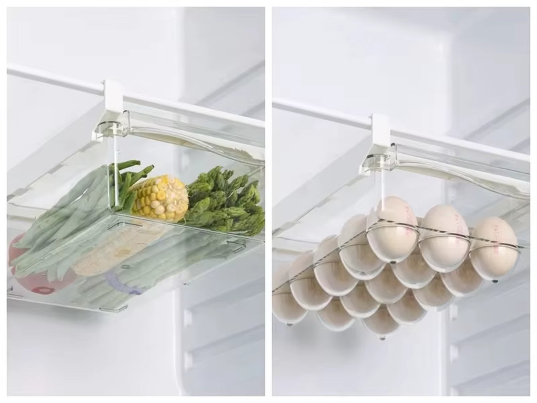 Refrigerator Storage Organizer for Fruits and Eggs - Under-Shelf Drawer Box for Fresh-Keeping Kitchen Organization