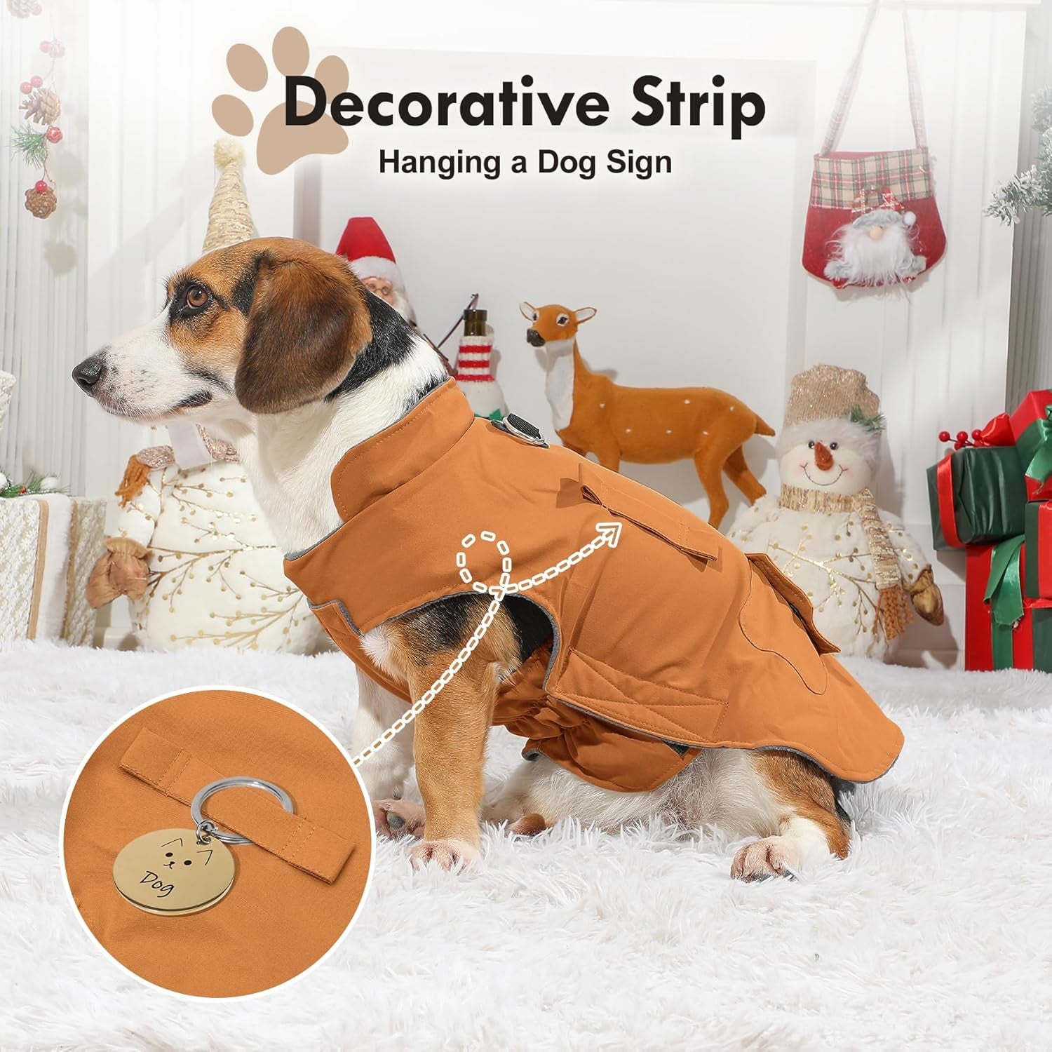 Professional Dog Coats with Integrated Harness for Small Breeds - Windproof and Insulated Winter Jacket with Storage Pockets - Bright Beige, Size M