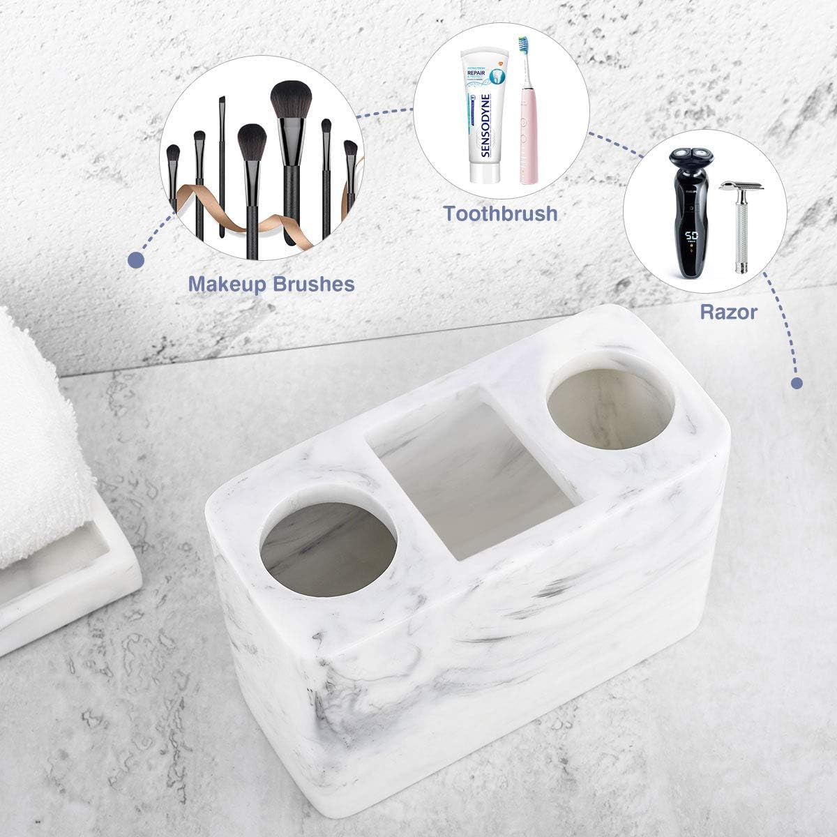 Stylish Large Marble Electric Toothbrush Holder - Keep Your Bathroom Organized with This Chic 3-Slot Resin Stand in Ink White!