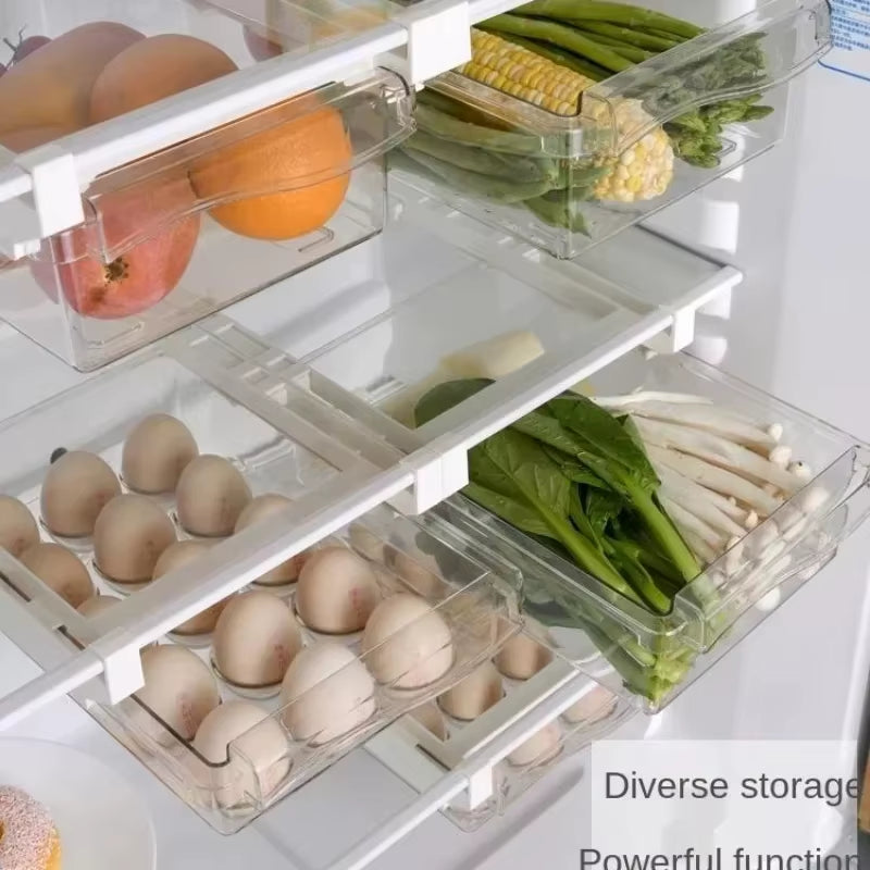 Refrigerator Storage Organizer for Fruits and Eggs - Under-Shelf Drawer Box for Fresh-Keeping Kitchen Organization