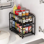 Maximize Your Space with Our 2-Tier Stackable Pull-Out Organizer – Perfect for Under Sink, Pantry, and Desktop! 🖤✨