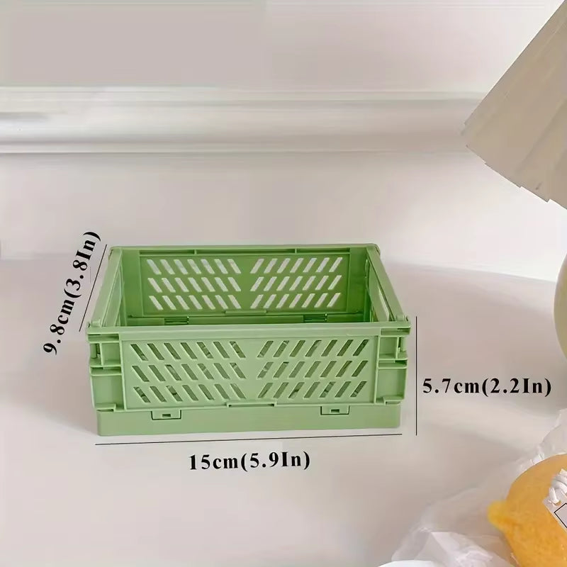 6-Color Foldable Storage Baskets for Desk Organization - Plastic Container for Stationery and Tape