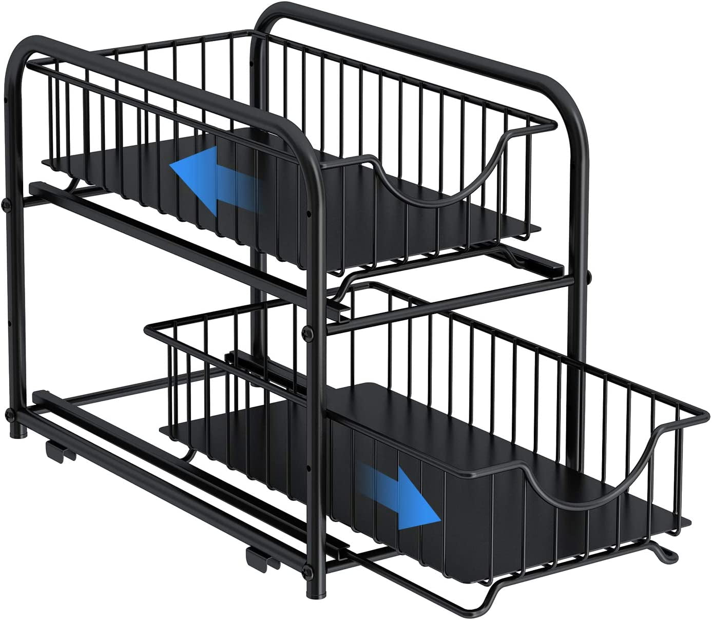 Maximize Your Space with Our 2-Tier Stackable Pull-Out Organizer – Perfect for Under Sink, Pantry, and Desktop! 🖤✨